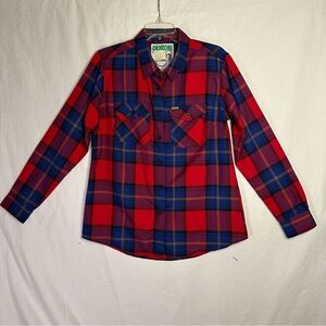 Dixxon Flannel Co Shirt Men’s Large Bundy Red Blue Plaid Long Sleeve Durable